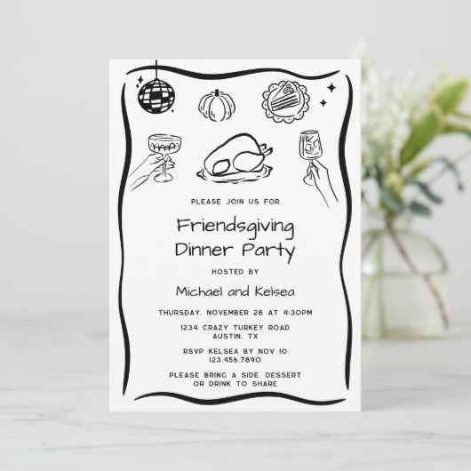 Invitation Dessin à la main Scribble Thanksgiving Dîner Invit (Debout devant)