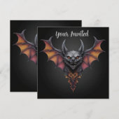 Invitation Dessin à l'encre de chauve-souris effrayante, (Devant / Derrière)