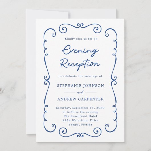 Invitation Dessin à main Doodle Bordure Soirée de mariage Réc (Devant)