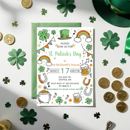 Invitation Dessin à main levée doodle Saint-Patrick fantaisis