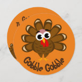 Invitation Dessin amusant de dinde à la fête de Thanksgiving (Devant / Derrière)