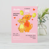 Invitation Dessin amusant Kitty Chats adorable fête d'anniver (Debout devant)