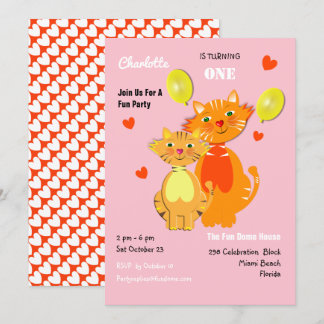 Invitation Dessin amusant Kitty Chats adorable fête d'anniver