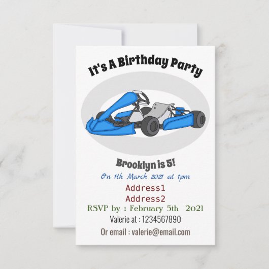 Invitation dessin animé de Kart racing (Devant)