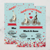 Invitation Dessin animé de mariée et marié à vélo pour se ren (Devant / Derrière)