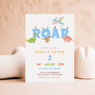 Invitation Dessin Animé Dinosaure Né pour Rugir 2ème Fête d'A
