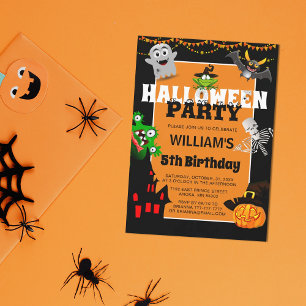 Invitation Dessin animé mignon d'Halloween pour anniversaire