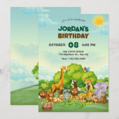 Invitation Dessin animé zoo animaux mignons (Devant / Derrière)