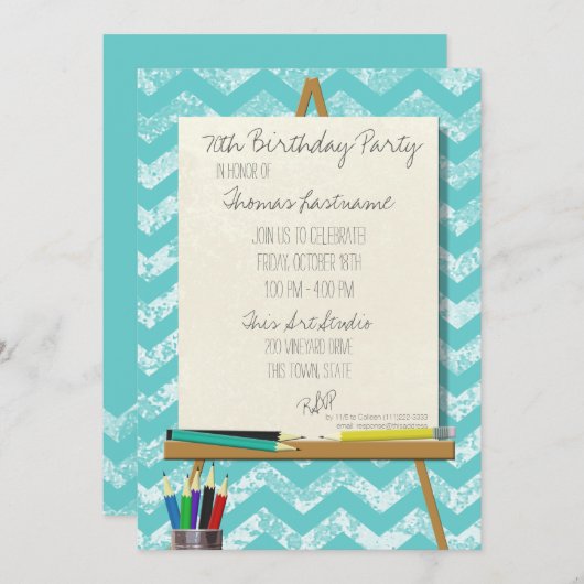 Invitation Dessin Art Easel fête d'anniversaire (Devant / Derrière)