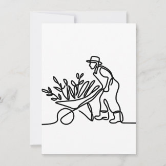 Invitation dessin au trait d'un agriculteur ou d'un jardinier