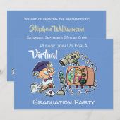Invitation Dessin bleu amusant de la fête de la graduation vi (Devant / Derrière)