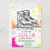 Invitation dessin craie Roller Patinage Anniversaire rose (Devant)