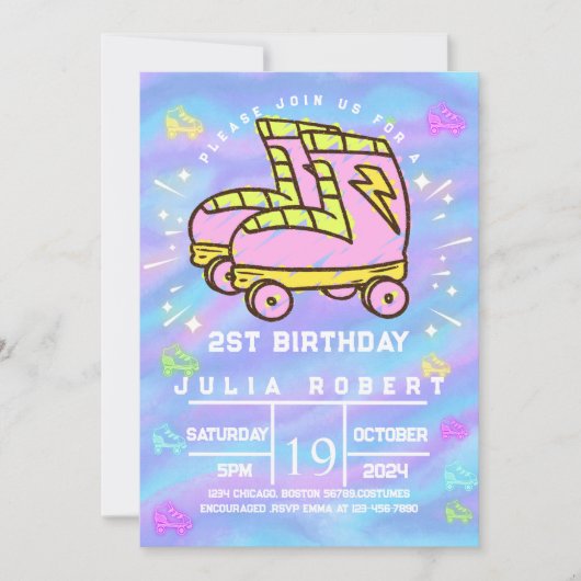 Invitation dessin craie Rouleau Patinage neige Anniversaire r (Devant)