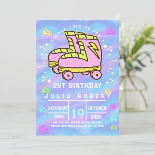 Invitation dessin craie Rouleau Patinage neige Anniversaire r (Debout devant)