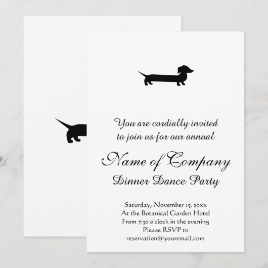 Invitation Dessin Dachshund long amusant (Devant / Derrière)