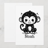 Invitation Dessin de bébé singe mignon - Art de nurserie kawa (Devant / Derrière)