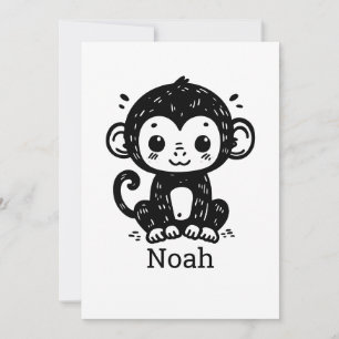 Invitation Dessin de bébé singe mignon - Art kawaii pour la n