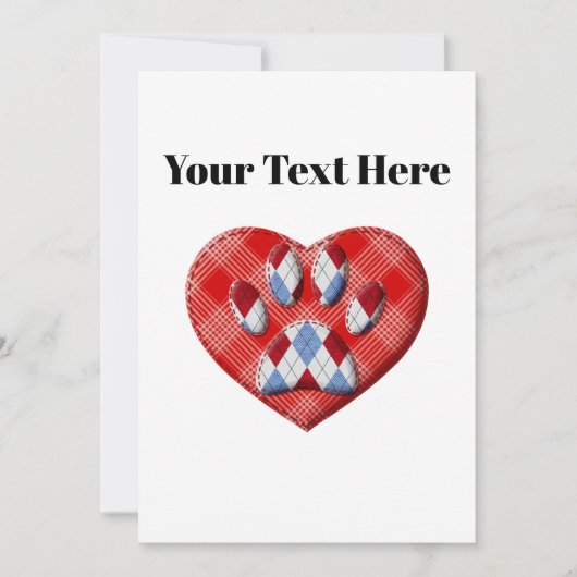 Invitation Dessin De Chien Empreinte de patte Et De Coeur Rou (Devant)