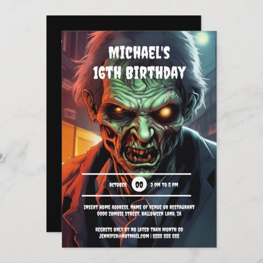 Invitation Dessin de créature zombie halloween garçons du par (Devant / Derrière)
