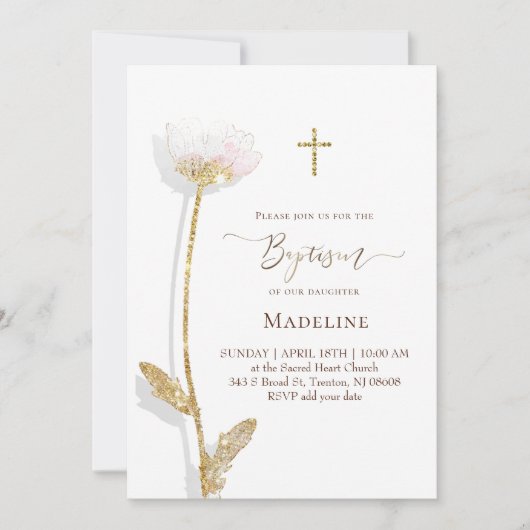 Invitation dessin de fleurs Baptême (Devant)