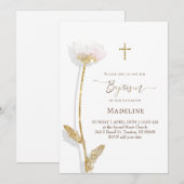 Invitation dessin de fleurs Baptême (Devant / Derrière)
