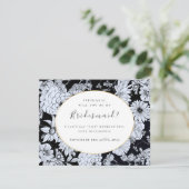 Invitation Dessin de fleurs, noir blanc "Be my bridesmaid" (Debout devant)