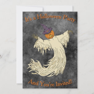 Invitation Dessin de Halloween Fantôme à Tête de Citrouille