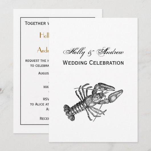 Invitation Dessin de homard vintage no 1 (Devant / Derrière)