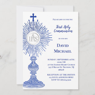 Invitation dessin de la monstrance bleue Première Sainte Co