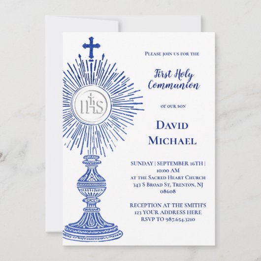 Invitation dessin de la monstrance bleue | Première Sainte Co (Devant)