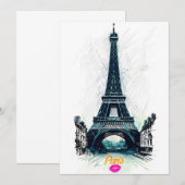 Invitation Dessin de la Tour Eiffel, Impression de dessin au (Devant / Derrière)
