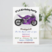 Invitation Dessin de moto de sport violet (Debout devant)