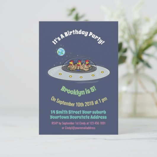 Invitation Dessin de poulets dans l'espace (Debout devant)