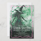 Invitation Dessin de sorcière verte de bon temps Anniversaire (Devant)
