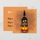 Invitation Dessin d'Halloween au chat effrayé sur Citrouille (Devant / Derrière)