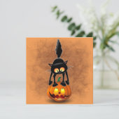 Invitation Dessin d'Halloween au chat effrayé sur Citrouille (Debout devant)