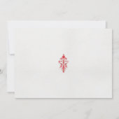 Invitation dessin d'une fleur rouge et feuille sur un ba blan (Dos)