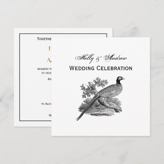 Invitation Dessin en noir et blanc d'un faisan de chasse vint (Devant / Derrière)