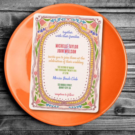 Invitation Dessin floral unique et fantaisiste peint à la mai