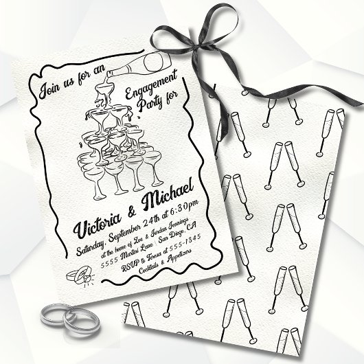 Invitation Dessin Funky Cheers Champagne Engagement Party