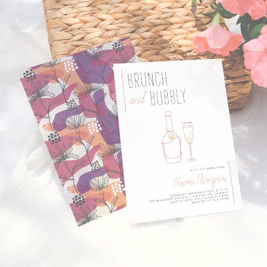 Invitation Dessin Ligne Moderne Champagne d'or Brunch & Bubbl