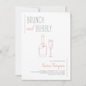 Invitation Dessin Ligne Moderne Champagne d'or Brunch & Bubbl (Devant)