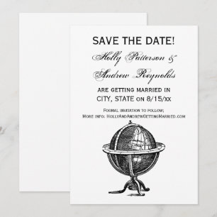 Invitation Dessin lithographié d'un globe terrestre vintage e