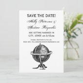 Invitation Dessin lithographique d'un globe terrestre vintage (Debout devant)