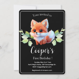 Invitation Dessin mignon de renard, animaux de la forêt, amis