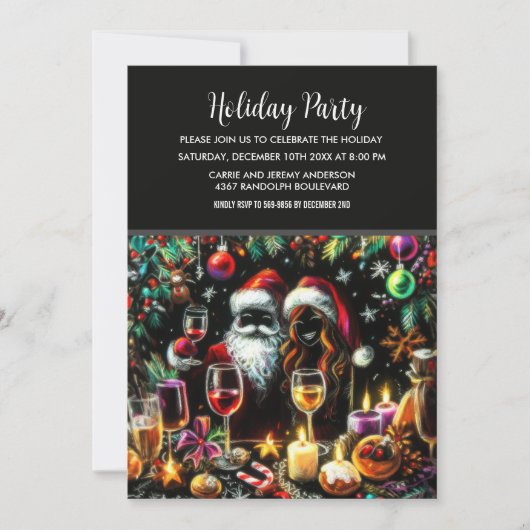 Invitation Dessin Pastel de Fêtes Père Noël (Devant)