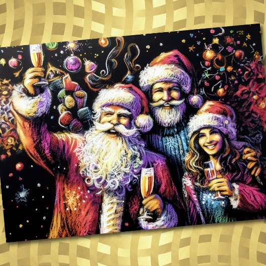 Invitation Dessin Pastel de Fêtes Père Noël