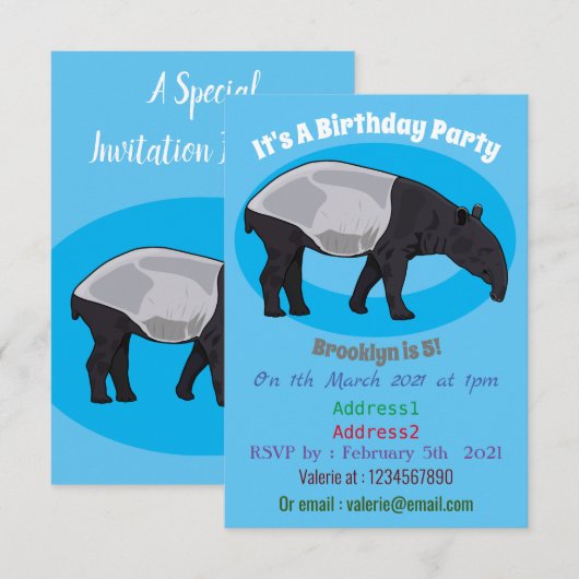 Invitation Dessin sur Tapir (Devant / Derrière)