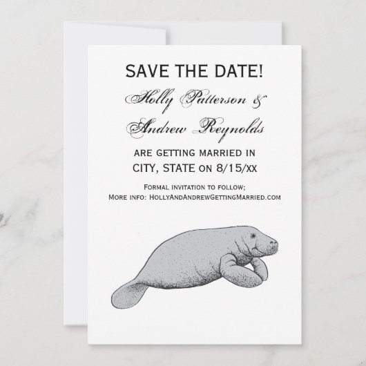 Invitation Dessin vintage de lamantin (Devant)