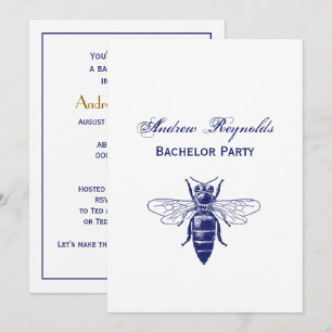 Invitation Dessin vintage de reine abeille en bleu